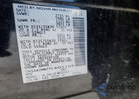 2015 Nissan Pathfinder S from USA, damaged, VIN 5N1AR2MM7FC605168